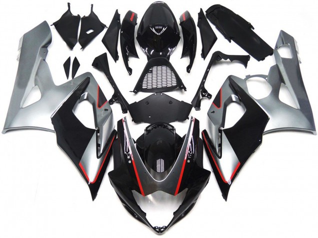 Black and Silver Gloss with Red 2005-2006 Suzuki GSXR 1000 Motorcycle Fairings Black and Silver Gloss with Red 2005-2006 Suzuki GSXR 1000 Motorcycle Fairings