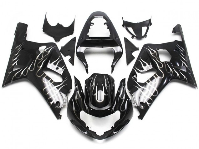 Black and White Gloss Flame 2001-2003 Suzuki GSXR 600-750 Motorcycle Fairings Black and White Gloss Flame 2001-2003 Suzuki GSXR 600-750 Motorcycle Fairings
