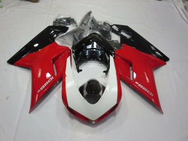 Black Red and White 2007-2012 Ducati 848 1098 1198 Motorcycle Fairings