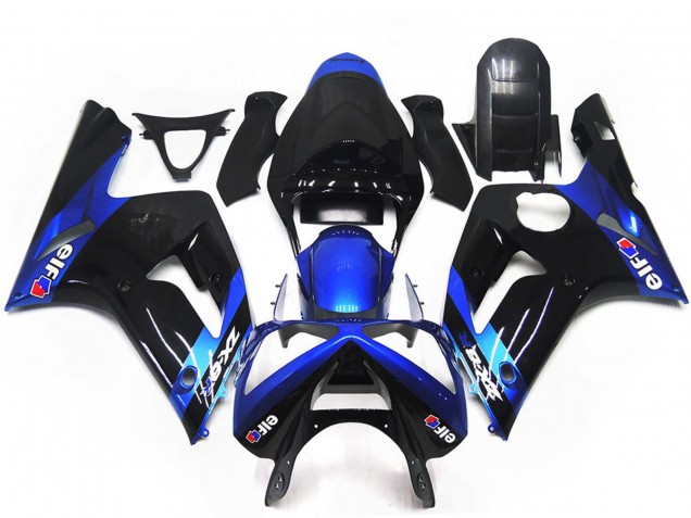 Blue and Black Gloss Elf 2003-2004 Kawasaki ZX6R Motorcycle Fairings Blue and Black Gloss Elf 2003-2004 Kawasaki ZX6R Motorcycle Fairings