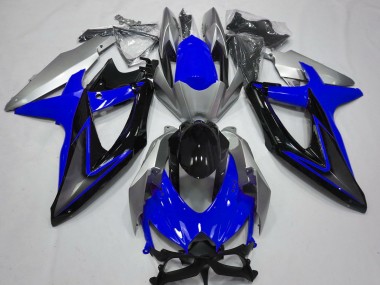 Blue and Silver 2008-2010 Suzuki GSXR 600-750 Motorcycle Fairings