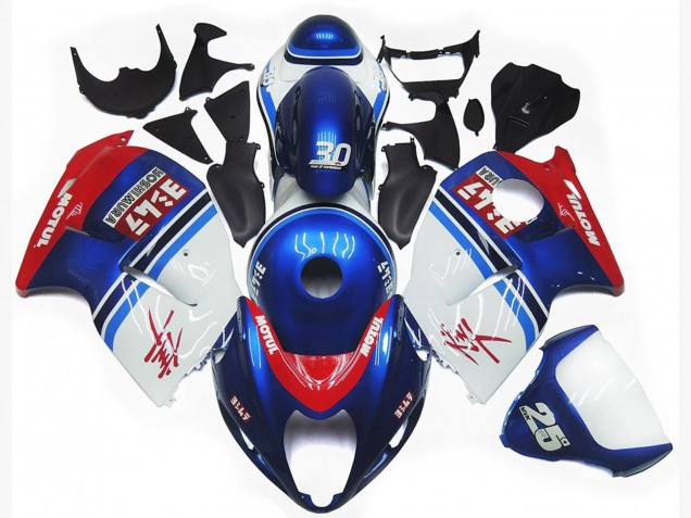 Blue and White Custom Logo with Red 1997-2007 Suzuki GSXR 1300 Motorcycle Fairings Blue and White Custom Logo with Red 1997-2007 Suzuki GSXR 1300 Motorcycle Fairings