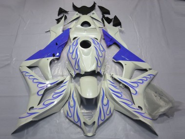 Blue Flame on White 2007-2008 Honda CBR600RR Motorcycle Fairings