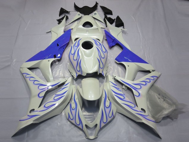 Blue Flame on White 2007-2008 Honda CBR600RR Motorcycle Fairings