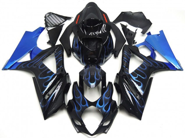 Custom Blue and Black Flame 2007-2008 Suzuki GSXR 1000 Motorcycle Fairings Custom Blue and Black Flame 2007-2008 Suzuki GSXR 1000 Motorcycle Fairings