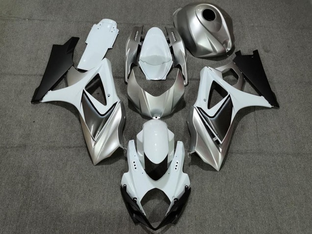 Custom Silver White with Black 2007-2008 Suzuki GSXR 1000 Motorcycle Fairings Custom Silver White with Black 2007-2008 Suzuki GSXR 1000 Motorcycle Fairings