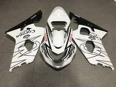 Gloss Black and White Corona Style 2004-2005 Suzuki GSXR 600-750 Motorcycle Fairings