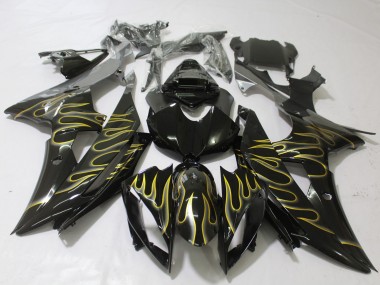Gloss Black & Flame 2008-2016 Yamaha R6 Motorcycle Fairings