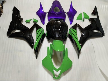 Gloss Black & Green and Purple Accents 2007-2008 Honda CBR600RR Motorcycle Fairings