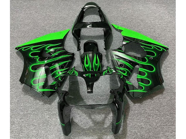 Gloss Black & Green Flame 2000-2002 Kawasaki ZX6R Motorcycle Fairings Gloss Black & Green Flame 2000-2002 Kawasaki ZX6R Motorcycle Fairings