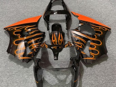 Gloss Black & Orange Flame 2000-2002 Kawasaki ZX6R Motorcycle Fairings
