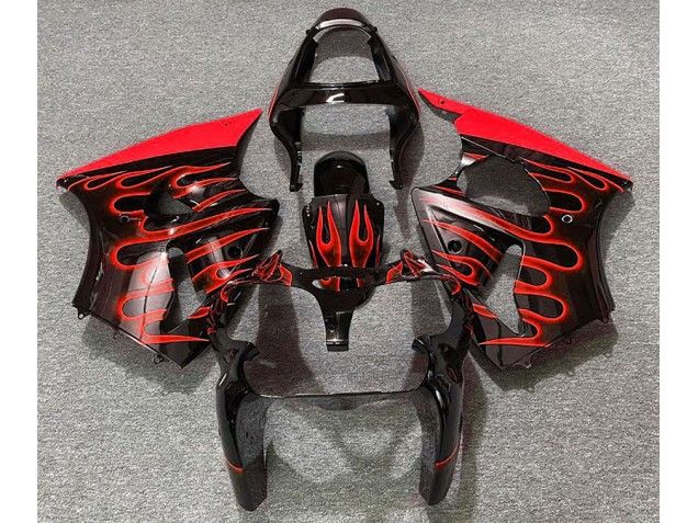 Gloss Black & Red Flame 2000-2002 Kawasaki ZX6R Motorcycle Fairings Gloss Black & Red Flame 2000-2002 Kawasaki ZX6R Motorcycle Fairings