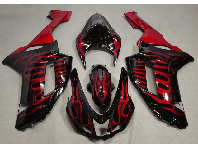Gloss Black & Red Flame 2007-2008 Kawasaki ZX6R Motorcycle Fairings Gloss Black & Red Flame 2007-2008 Kawasaki ZX6R Motorcycle Fairings
