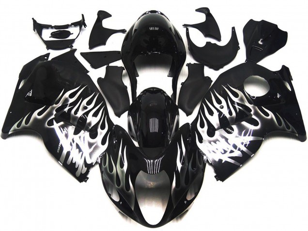 Gloss Black with Silver Flames 1997-2007 Suzuki GSXR 1300 Motorcycle Fairings Gloss Black with Silver Flames 1997-2007 Suzuki GSXR 1300 Motorcycle Fairings