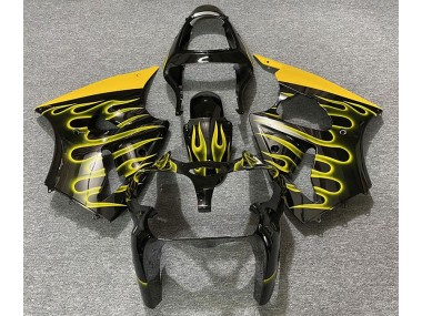 Gloss Black & Yellow Flame 2000-2002 Kawasaki ZX6R Motorcycle Fairings