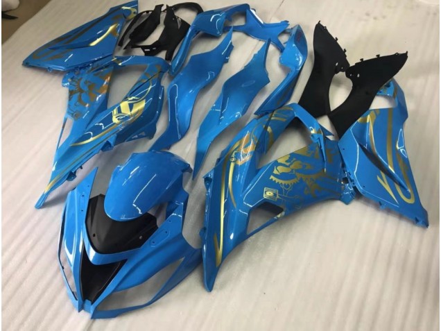 Gloss Blue with Gold 2016-2019 Kawasaki ZX10R Motorcycle Fairings Gloss Blue with Gold 2016-2019 Kawasaki ZX10R Motorcycle Fairings