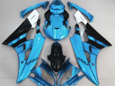 Gloss Light Blue and Black 2006-2007 Yamaha R6 Motorcycle Fairings