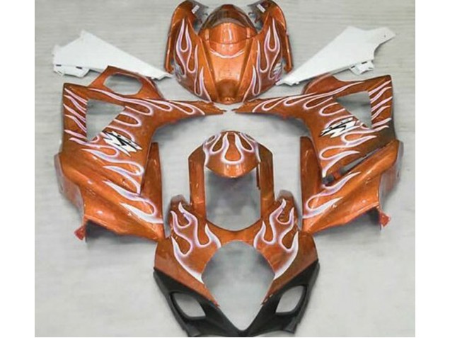 Gloss Orange and White Flame 2007-2008 Suzuki GSXR 1000 Motorcycle Fairings Gloss Orange and White Flame 2007-2008 Suzuki GSXR 1000 Motorcycle Fairings