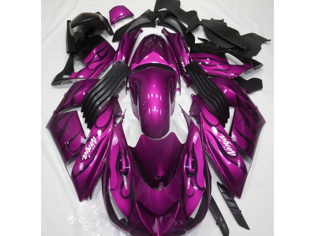 Gloss Pink & Flame 2006-2011 Kawasaki ZX14R Motorcycle Fairings Gloss Pink & Flame 2006-2011 Kawasaki ZX14R Motorcycle Fairings