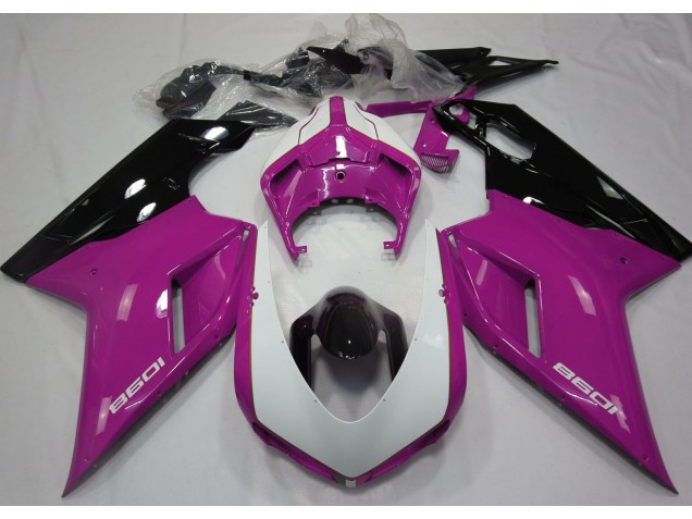 Gloss Pink & White 2007-2012 Ducati 848 1098 1198 Motorcycle Fairings Gloss Pink & White 2007-2012 Ducati 848 1098 1198 Motorcycle Fairings