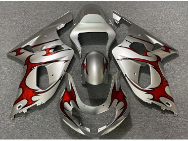 Gloss Silver & Red 2001-2003 Suzuki GSXR 600-750 Motorcycle Fairings