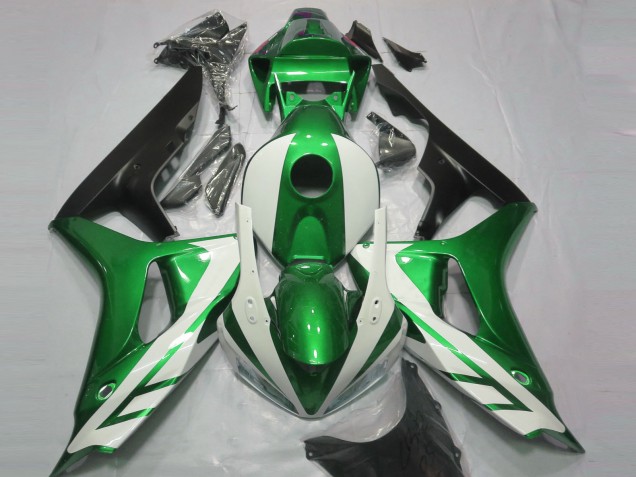 Gloss White and Green 2006-2007 Honda CBR1000RR Motorcycle Fairings Gloss White and Green 2006-2007 Honda CBR1000RR Motorcycle Fairings