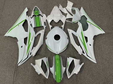 Gloss White and Green 2008-2016 Yamaha R6 Motorcycle Fairings