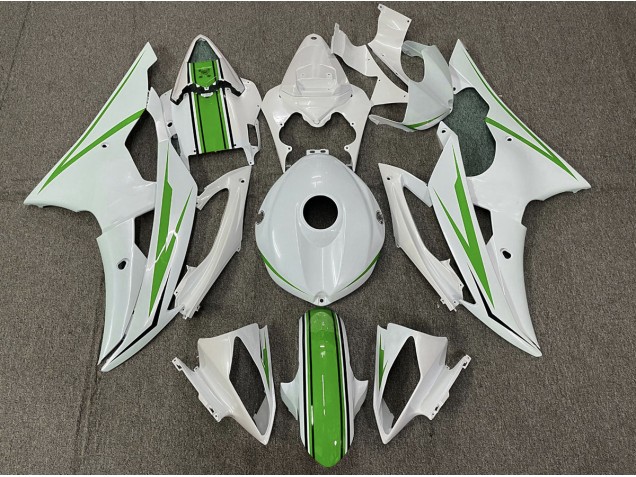 Gloss White and Green 2008-2016 Yamaha R6 Motorcycle Fairings Gloss White and Green 2008-2016 Yamaha R6 Motorcycle Fairings