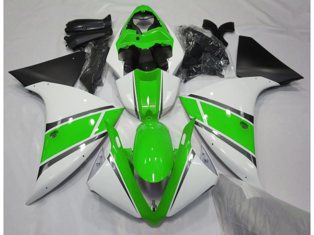 Gloss White and Green 2009-2012 Yamaha R1 Motorcycle Fairings Gloss White and Green 2009-2012 Yamaha R1 Motorcycle Fairings