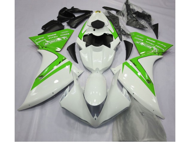 Gloss White and Green 2013-2014 Yamaha R1 Motorcycle Fairings Gloss White and Green 2013-2014 Yamaha R1 Motorcycle Fairings