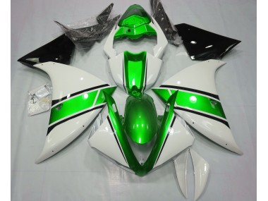 Gloss White and Metallic Green 2009-2012 Yamaha R1 Motorcycle Fairings