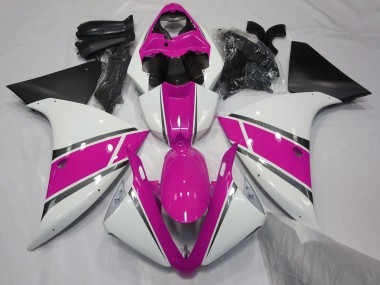 Gloss White and Pink 2009-2012 Yamaha R1 Motorcycle Fairings