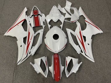 Gloss White and Red 2008-2016 Yamaha R6 Motorcycle Fairings