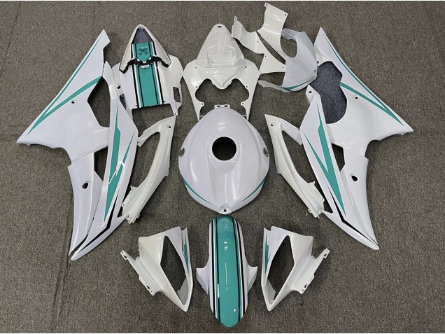 Gloss White and Teal 2008-2016 Yamaha R6 Motorcycle Fairings Gloss White and Teal 2008-2016 Yamaha R6 Motorcycle Fairings