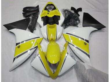 Gloss White and Yellow 2009-2012 Yamaha R1 Motorcycle Fairings