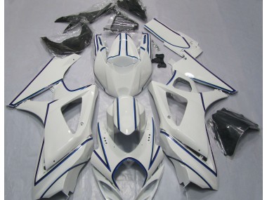Gloss White Blue Pin Stripe 2007-2008 Suzuki GSXR 1000 Motorcycle Fairings