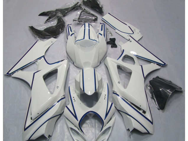 Gloss White Blue Pin Stripe 2007-2008 Suzuki GSXR 1000 Motorcycle Fairings Gloss White Blue Pin Stripe 2007-2008 Suzuki GSXR 1000 Motorcycle Fairings