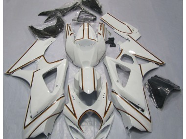Gloss White Orange Pin Stripe 2007-2008 Suzuki GSXR 1000 Motorcycle Fairings
