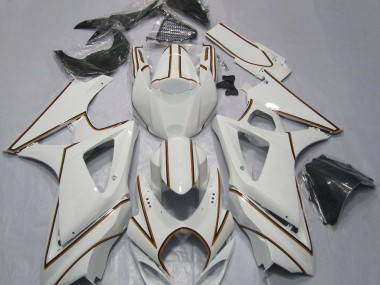 Gloss White Orange Pin Stripe 2007-2008 Suzuki GSXR 1000 Motorcycle Fairings