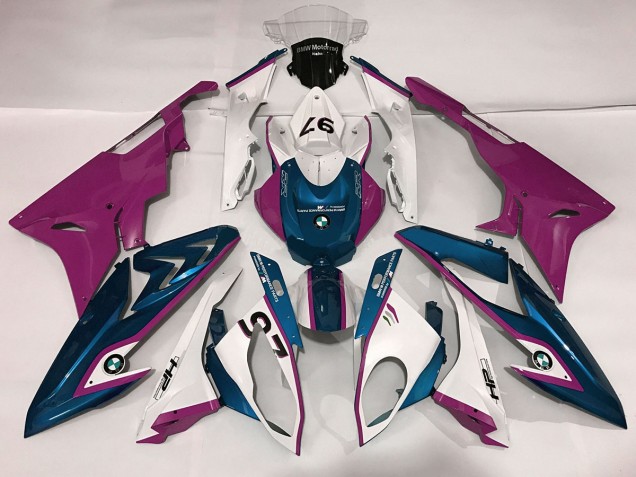 Gloss White & Pink and Blue 2009-2018 BMW S1000RR Motorcycle Fairings Gloss White & Pink and Blue 2009-2018 BMW S1000RR Motorcycle Fairings
