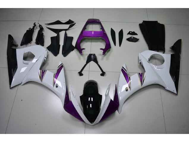 Gloss White & Purple Accents 2003-2005 Yamaha R6 Motorcycle Fairings Gloss White & Purple Accents 2003-2005 Yamaha R6 Motorcycle Fairings