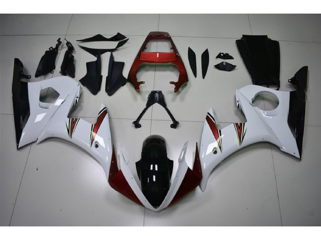 Gloss White & Red Accents 2003-2005 Yamaha R6 Motorcycle Fairings Gloss White & Red Accents 2003-2005 Yamaha R6 Motorcycle Fairings