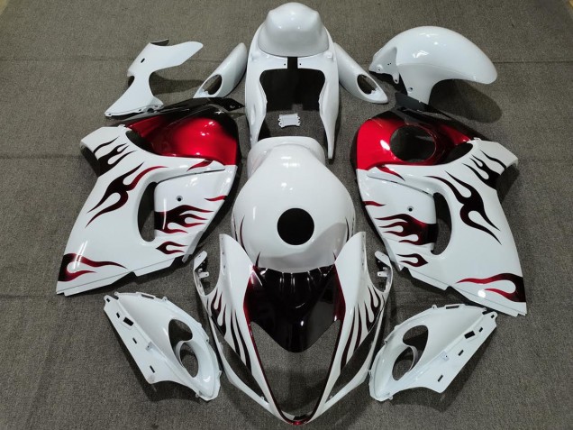 Gloss White & Red Flame 2008-2019 Suzuki GSXR 1300 Motorcycle Fairings Gloss White & Red Flame 2008-2019 Suzuki GSXR 1300 Motorcycle Fairings