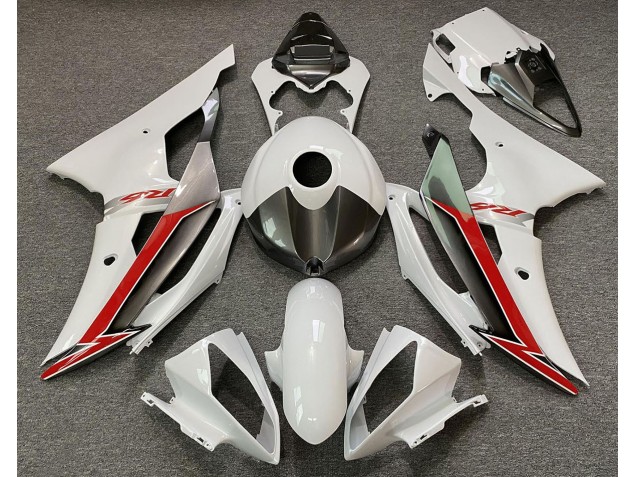 Gloss White Silver and Red 2008-2016 Yamaha R6 Motorcycle Fairings Gloss White Silver and Red 2008-2016 Yamaha R6 Motorcycle Fairings