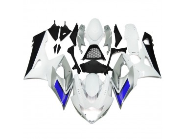 Gloss White Style with Silver Hints and Blue 2005-2006 Suzuki GSXR 1000 Motorcycle Fairings