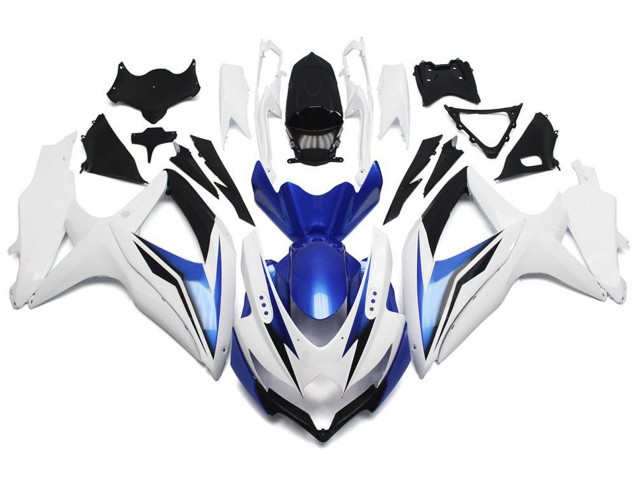 Gloss White With Silver and Blue 2008-2010 Suzuki GSXR 600-750 Motorcycle Fairings Gloss White With Silver and Blue 2008-2010 Suzuki GSXR 600-750 Motorcycle Fairings