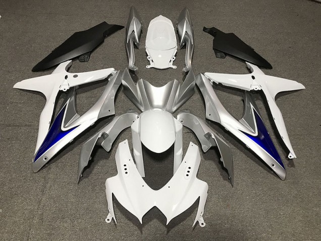 Gloss White With Silver and blue Matte Black Lower 2008-2010 Suzuki GSXR 600-750 Motorcycle Fairings Gloss White With Silver and blue Matte Black Lower 2008-2010 Suzuki GSXR 600-750 Motorcycle Fairings