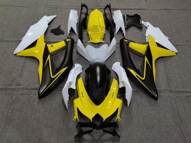 Gloss Yellow and White 2008-2010 Suzuki GSXR 600-750 Motorcycle Fairings