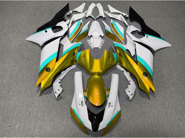 Gold and Light Blue Gloss 2017-2019 Yamaha R6 Motorcycle Fairings Gold and Light Blue Gloss 2017-2019 Yamaha R6 Motorcycle Fairings