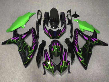 Green and Magenta Flame 2008-2010 Suzuki GSXR 600-750 Motorcycle Fairings